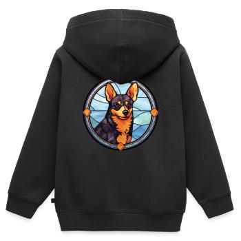 Lancashire Heeler Hunderasse Buntes Glas Bunt - Kinder Premium Organic Zip Hoodie - Schwarz - Hinten - AI Model Kid Male (0cm)