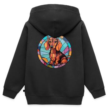 Miniatur Dackel Hunderasse Buntglas Colorf - Kinder Premium Organic Zip Hoodie - Schwarz - Hinten - AI Model Kid Male (0cm)