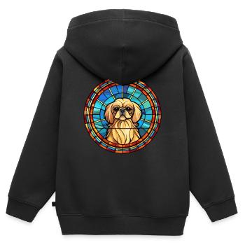 Pékin chien race vitrail coloré Waterco - Sweat Premium à capuche zippé enfant bio - noir - Dos - AI Model Kid Male (0cm)
