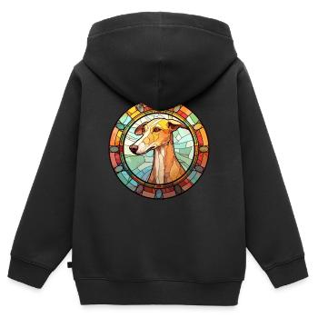 Old Croatian Sighthound Dog Breed Stained Glass Co - Kids Premium Organic Zip-up Hoodie - black - Back - AI Model Kid Male (0cm)