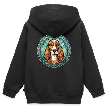 Russischer Harlekin Hund Rasse Buntglas Co - Kinder Premium Organic Zip Hoodie - Schwarz - Hinten - AI Model Kid Male (0cm)