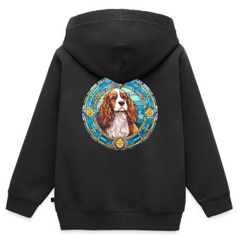 Saint Usuge Spaniel Hunderasse Buntglas Farbe - Kinder Premium Organic Zip Hoodie - Schwarz - Hinten - AI Model Kid Male (0cm)