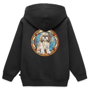 Tibetische Kyi Apso Hunderasse Buntglas Bunt - Kinder Premium Organic Zip Hoodie - Schwarz - Hinten - AI Model Kid Male (0cm)
