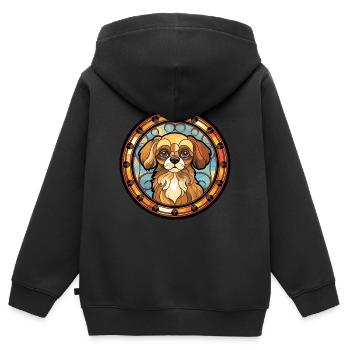 Tibetischer Spaniel Hunderasse Buntes Glas Buntes W - Kinder Premium Organic Zip Hoodie - Schwarz - Hinten - AI Model Kid Male (0cm)