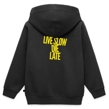 Plus lentement - Sweat Premium à capuche zippé enfant bio - noir - Dos - AI Model Kid Male (0cm)
