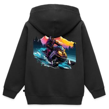 Schneemobilfahren in einer schneebedeckten Bergkulisse - Kinder Premium Organic Zip Hoodie - Schwarz - Hinten - AI Model Kid Male (0cm)