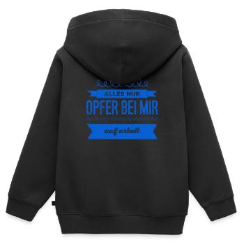 bei mir auf Arbeit - Kinder Premium Organic Zip Hoodie - Schwarz - Hinten - AI Model Kid Male (0cm)
