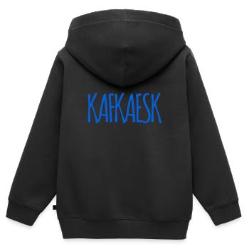 das ist voll kafkaesk - Kinder Premium Organic Zip Hoodie - Schwarz - Hinten - AI Model Kid Male (0cm)