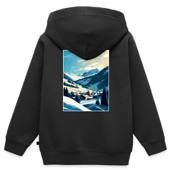Saalbach Österreich Vintage Reiseposter Souvenir - Kinder Premium Organic Zip Hoodie - Schwarz - Hinten - AI Model Kid Male (0cm)