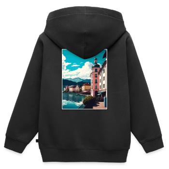 Klagenfurt Autriche Vintage voyage affiche Souvenir - Sweat Premium à capuche zippé enfant bio - noir - Dos - AI Model Kid Male (0cm)