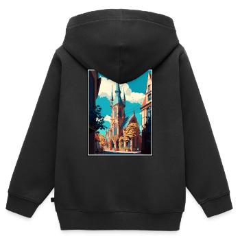 Bielefeld Allemagne Vintage voyage affiche Souvenir - Sweat Premium à capuche zippé enfant bio - noir - Dos - AI Model Kid Male (0cm)