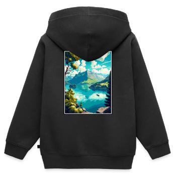Lac des Quatre-Cantons Suisse Vintage Travel Poster WPA - Sweat Premium à capuche zippé enfant bio - noir - Dos - AI Model Kid Male (0cm)