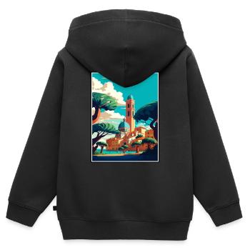 Ravenne Italie Vintage voyage affiche WPA Souvenir - Sweat Premium à capuche zippé enfant bio - noir - Dos - AI Model Kid Male (0cm)
