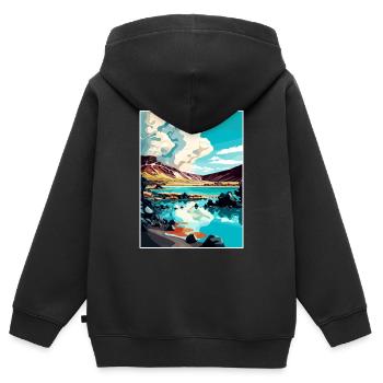 Blaue Lagune Island Vintage Reiseposter Souvenir - Kinder Premium Organic Zip Hoodie - Schwarz - Hinten - AI Model Kid Male (0cm)