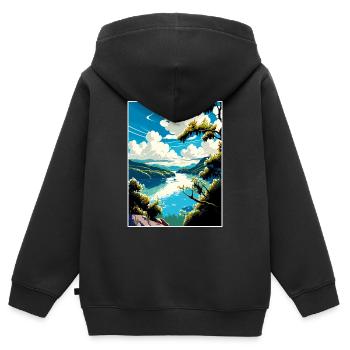 Danube River Europe Vintage voyage affiche Souvenir - Sweat Premium à capuche zippé enfant bio - noir - Dos - AI Model Kid Male (0cm)