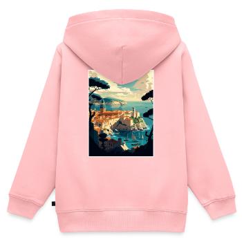 Dubrovnik Croatie Vintage voyage affiche Souvenir - Sweat Premium à capuche zippé enfant bio - rose - Dos - AI Model Kid Female (0cm)