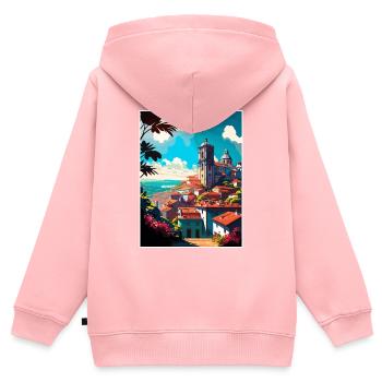 Viana do Castelo Portugal Affiche de voyage vintage - Sweat Premium à capuche zippé enfant bio - rose - Dos - AI Model Kid Female (0cm)