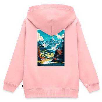 Gstaad Suisse Vintage Voyage Poster Souvenir - Sweat Premium à capuche zippé enfant bio - rose - Dos - AI Model Kid Female (0cm)