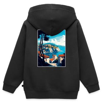 Ston Kroatien Vintage Reiseposter WPA Souvenir - Kinder Premium Organic Zip Hoodie - Schwarz - Hinten - AI Model Kid Male (0cm)