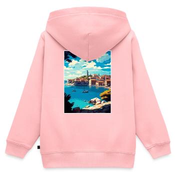 Primosten Croatie Vintage voyage affiche Souvenir - Sweat Premium à capuche zippé enfant bio - rose - Dos - AI Model Kid Female (0cm)