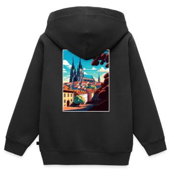Brünn Tschechische Republik Vintage Reiseplakat Souvenir - Kinder Premium Organic Zip Hoodie - Schwarz - Hinten - AI Model Kid Male (0cm)
