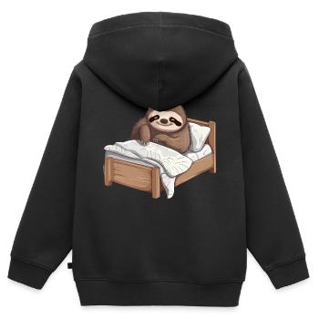 Sloth in Bed Official Sleep Shirt - Kids Premium Organic Zip-up Hoodie - black - Back - AI Model Kid Male (0cm)