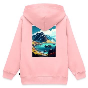 Lofoten Norwegisches Vintage-Reiseposter - Kinder Premium Organic Zip Hoodie - Rosa - Hinten - AI Model Kid Female (0cm)