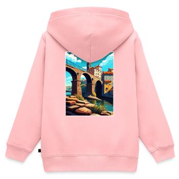 Barcelos Portugal Vintage Voyage Poster Souvenir - Sweat Premium à capuche zippé enfant bio - rose - Dos - AI Model Kid Female (0cm)