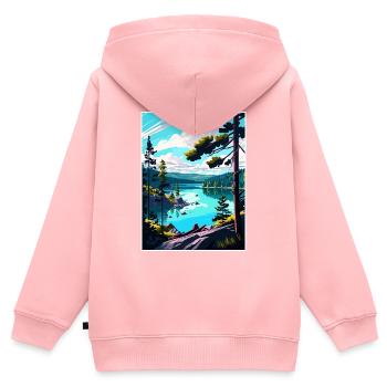Wielkopolski Pologne Vintage voyage affiche Souvenir - Sweat Premium à capuche zippé enfant bio - rose - Dos - AI Model Kid Female (0cm)