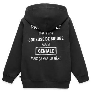 Joueuse de Bridge GÉNIALE - Sweat Premium à capuche zippé enfant bio - noir - Dos - AI Model Kid Male (0cm)