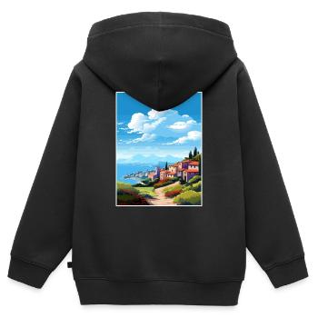 Île d’Elbe Italie Vintage voyage affiche WPA Souvenir - Sweat Premium à capuche zippé enfant bio - noir - Dos - AI Model Kid Male (0cm)