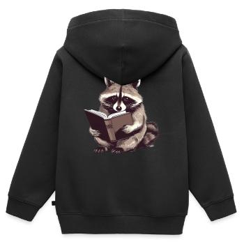 Lesender Waschbär mit Buch - Kinder Premium Organic Zip Hoodie - Schwarz - Hinten - AI Model Kid Male (0cm)