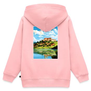 Château de Ptuj Slovénie Lac Bled Affiche de voyage - Sweat Premium à capuche zippé enfant bio - rose - Dos - AI Model Kid Female (0cm)
