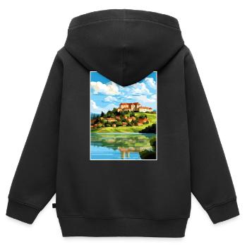 Ptuj-Schloss-Slowenien-Bleder-Reise-Plakat - Kinder Premium Organic Zip Hoodie - Schwarz - Hinten - AI Model Kid Male (0cm)