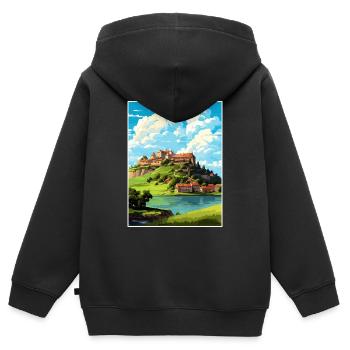 Ptuj-Schloss-Slowenien-Bleder-Reise-Plakat - Kinder Premium Organic Zip Hoodie - Schwarz - Hinten - AI Model Kid Male (0cm)