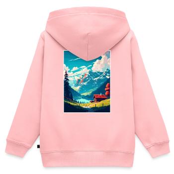 Schrattenfluh Suisse Affiche de voyage vintage - Sweat Premium à capuche zippé enfant bio - rose - Dos - AI Model Kid Female (0cm)