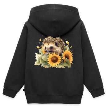 Hérisson avec des tournesols Animal mignon avec des fleurs - Sweat Premium à capuche zippé enfant bio - noir - Dos - AI Model Kid Male (0cm)