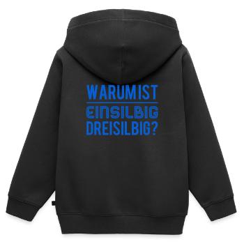 warum ist das so? - Kinder Premium Organic Zip Hoodie - Schwarz - Hinten - AI Model Kid Male (0cm)
