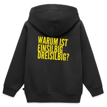 warum ist das so? - Kinder Premium Organic Zip Hoodie - Schwarz - Hinten - AI Model Kid Male (0cm)