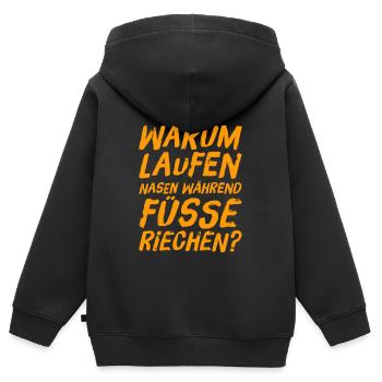 warum ist das so? - Kinder Premium Organic Zip Hoodie - Schwarz - Hinten - AI Model Kid Male (0cm)