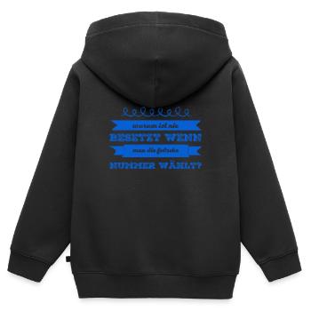 wenn man die falsche Nummer anruft - Kinder Premium Organic Zip Hoodie - Schwarz - Hinten - AI Model Kid Male (0cm)