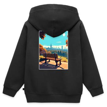 Hampstead Heath London Skyline Travel Poster - Kids Premium Organic Zip-up Hoodie - black - Back - AI Model Kid Male (0cm)