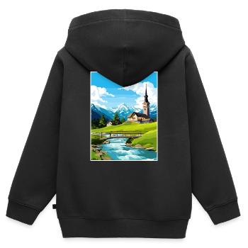 Ramsau Allemagne Berchtesgaden Vintage Travel Poster - Sweat Premium à capuche zippé enfant bio - noir - Dos - AI Model Kid Male (0cm)