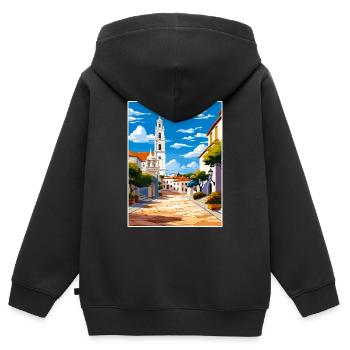 Fatima Portugal Vintage Reiseposter WPA Souvenir - Kinder Premium Organic Zip Hoodie - Schwarz - Hinten - AI Model Kid Male (0cm)