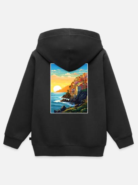 Cinque Terre Italie Décoration Patmos Affiche De Voyage - Sweat Premium à capuche zippé enfant bio - noir