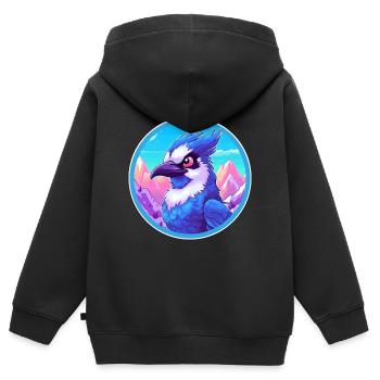 Geai bleu aquarelle dessin animé Kawaii animal de compagnie Animal Colo - Sweat Premium à capuche zippé enfant bio - noir - Dos - AI Model Kid Male (0cm)