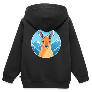 Kangourou Aquarelle Dessin Animé Kawaii Animal Animal Colo - Sweat Premium à capuche zippé enfant bio - noir - Dos - AI Model Kid Male (0cm)