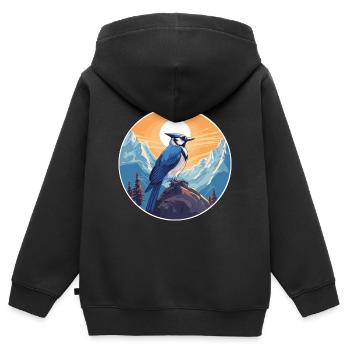 Geai bleu aquarelle dessin animé Kawaii animal de compagnie Animal Colo - Sweat Premium à capuche zippé enfant bio - noir - Dos - AI Model Kid Male (0cm)