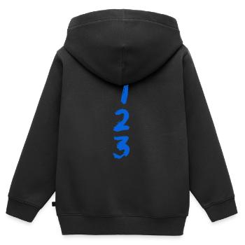 erstens, zweitens und drittens - Kinder Premium Organic Zip Hoodie - Schwarz - Hinten - AI Model Kid Male (0cm)