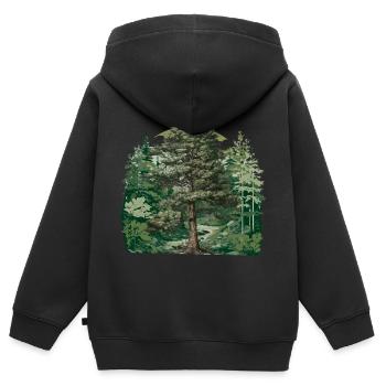 Forêt, Nature, Nature sauvage, Flore, Amoureux de la nature, Arbre - Sweat Premium à capuche zippé enfant bio - noir - Dos - AI Model Kid Male (0cm)